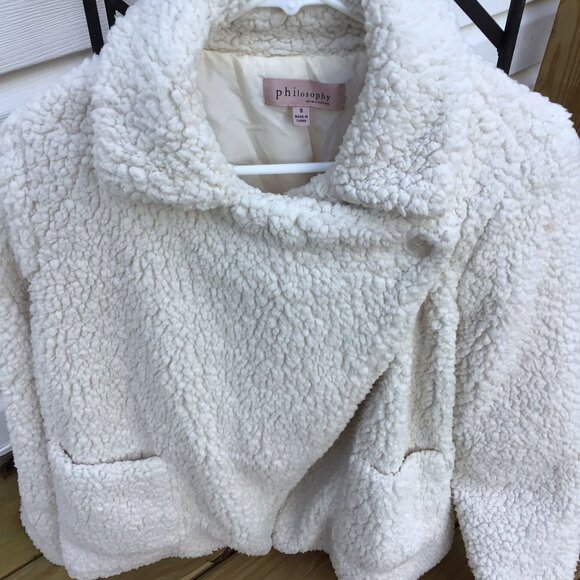 Philosophy Soft Sherpa Oversized Teddy Coat Short Jacket White  size sm - Picture 2 of 6